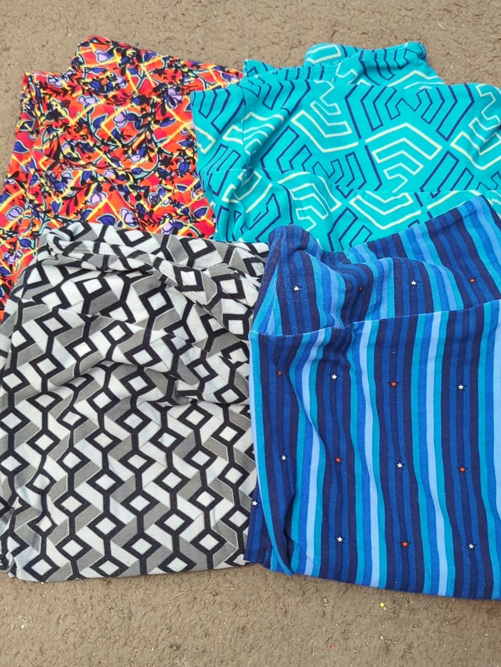 Bundle Of 4 Lularoe Leggings - Bright Blue, Turquoise, Black/White, Multicolor